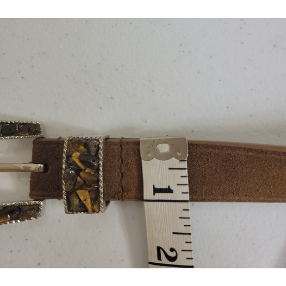 Nine West Brown Genuine Leather Simulated Lining Rhinestone Belt Womens SZ Small - Picture 7 of 11